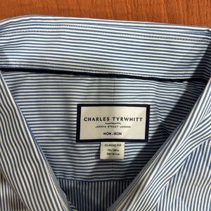 Charles Tyrwhitt Men's Shirt in Blue and White Stripes